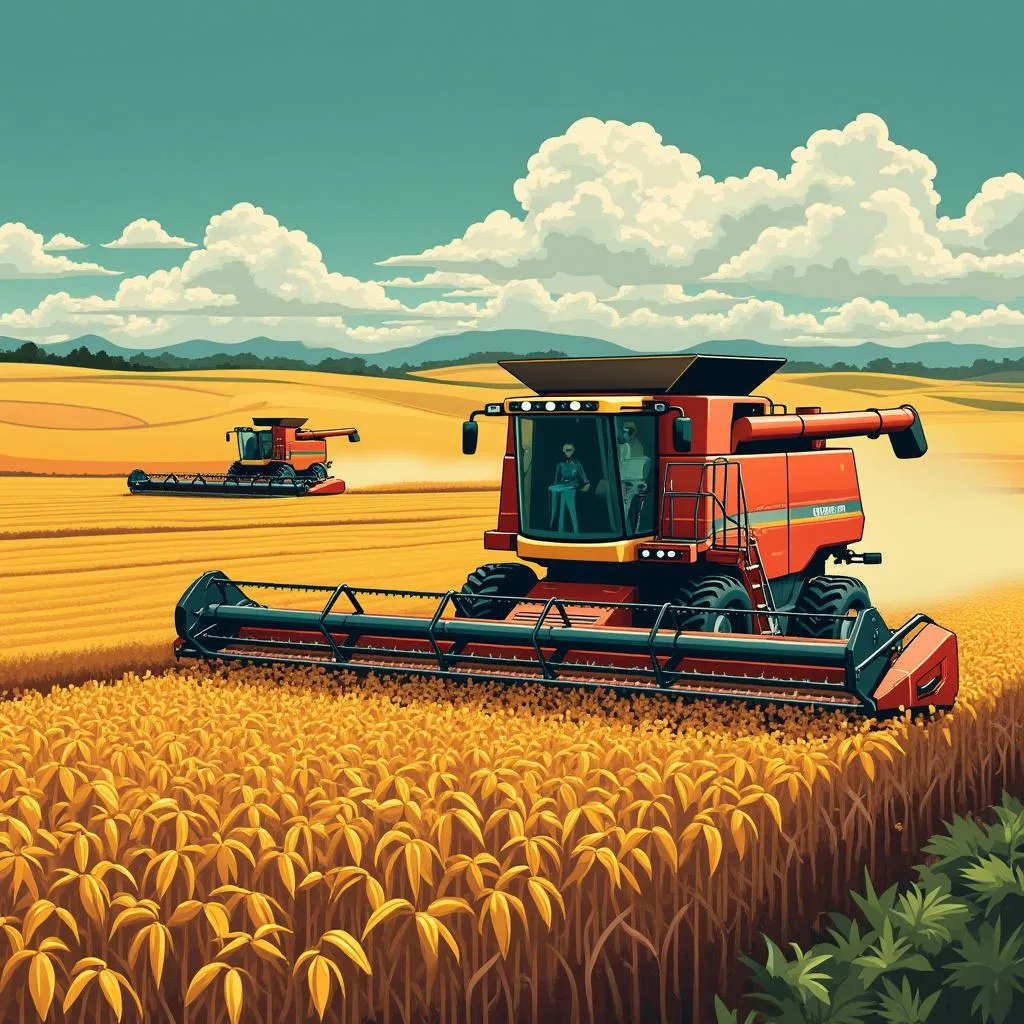 Campos de cultivo argentinos con maquinaria moderna