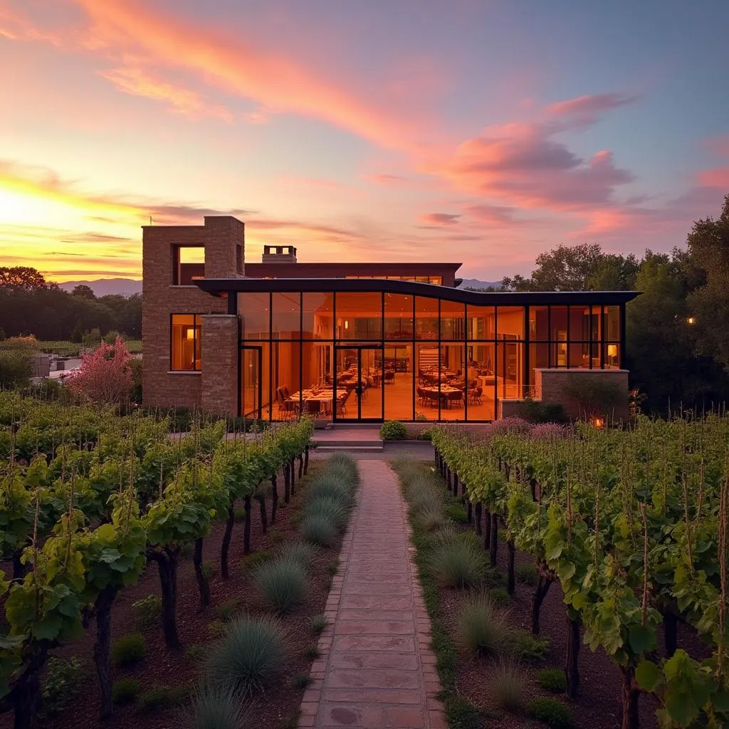 Viñedo argentino con bodega moderna